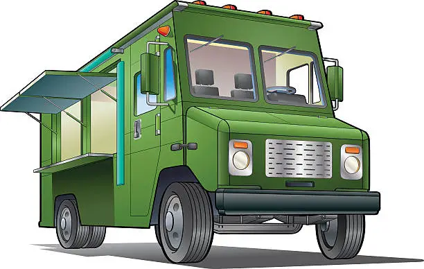 Vector illustration of Green food truck