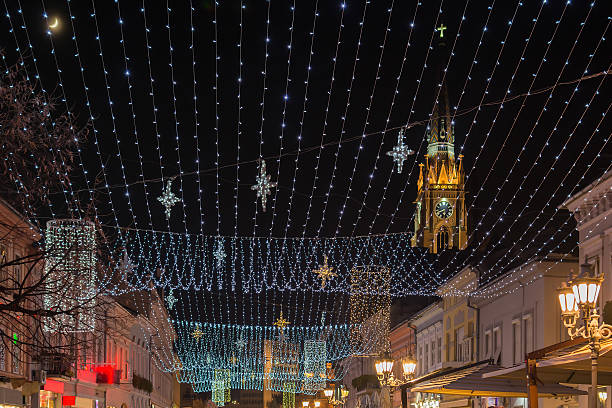 istock Cross and crescent with the New Year lighting 628370170