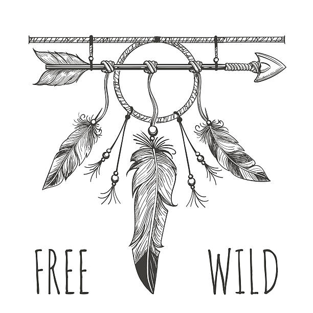 ilustrações de stock, clip art, desenhos animados e ícones de native american accessory with arrow - native american north american tribal culture symbol dreamcatcher