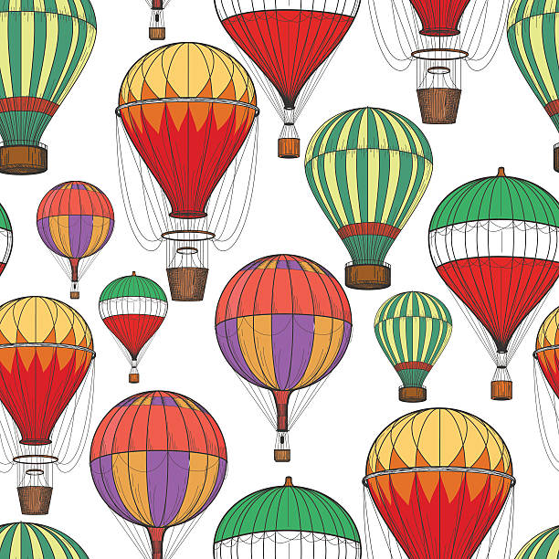 illustrations, cliparts, dessins animés et icônes de couleur montgolfières motif sans couture - balloon moving up child flying