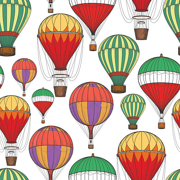 illustrazioni stock, clip art, cartoni animati e icone di tendenza di colore mongolfiere modello senza cuciture - balloon moving up child flying