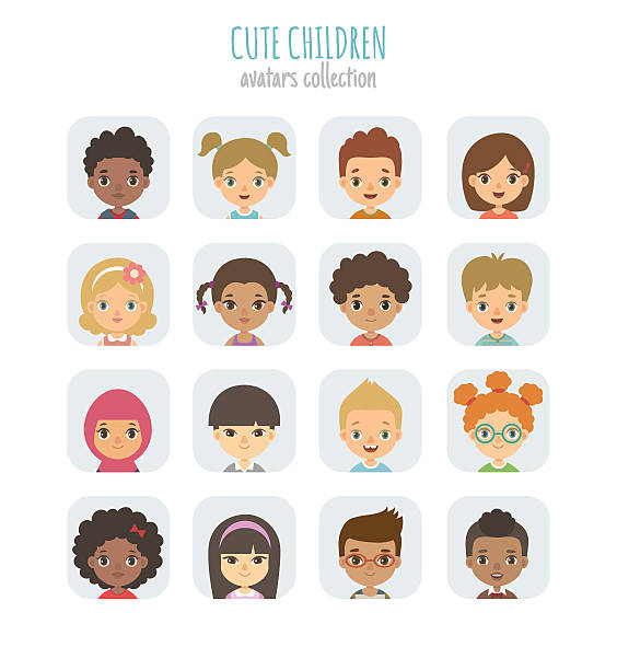 ilustrações de stock, clip art, desenhos animados e ícones de avatars collection of cute children. - pre adolescent child child white background asian ethnicity