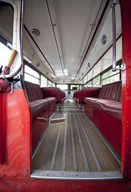 istock Interior of old fashioned bus 628388960