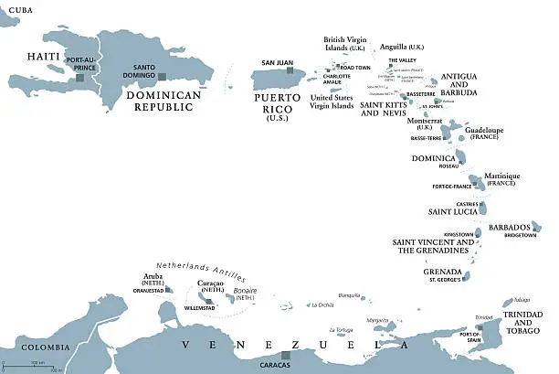 Vector illustration of Lesser Antilles political map