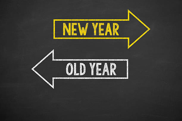 istock Human Hand Writing Old Year New Year on Chalkboard 628390614