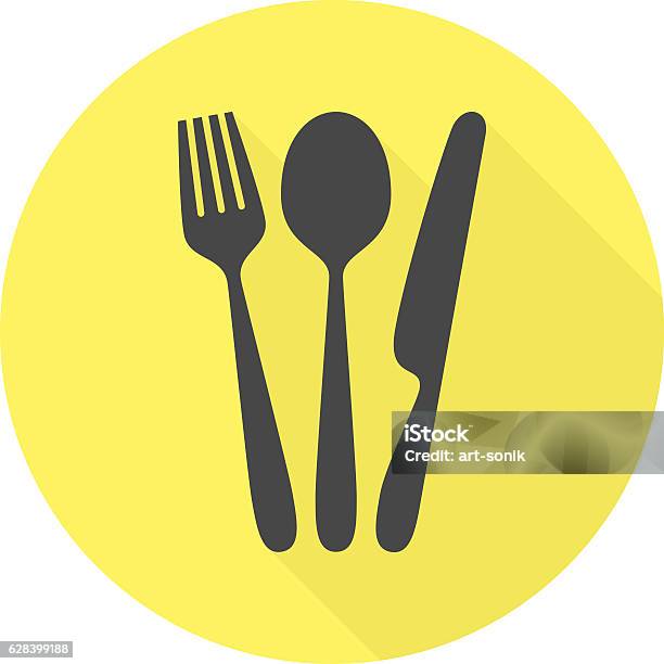 Ilustración de Icono Vectorial De Cubiertos Con Sombra Larga y más Vectores Libres de Derechos de Tenedor - Tenedor, Plato - Vajilla, Cuchillo - Cubertería