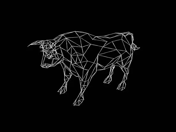 Photo of Abstract bull polygonal.Isolated on black background. Sketch illustration.