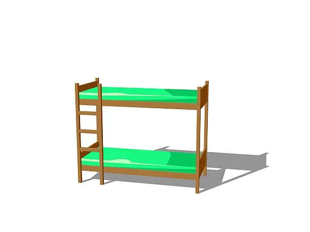 Bunkbed. Isolated on white background.3D rendering illustration. Cartoon style.