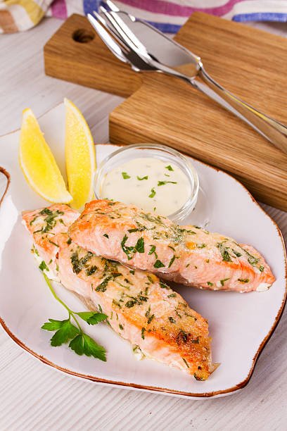 istock Baked salmon with parmesan and herbs 628400566