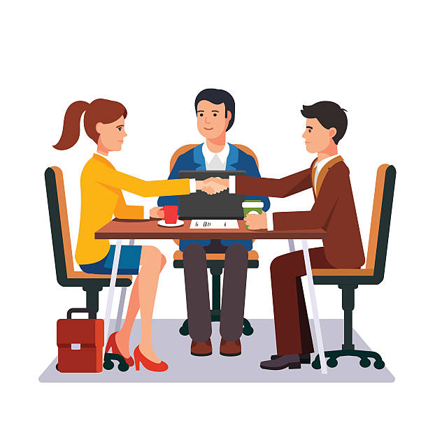 успешные деловые переговоры - business meeting mediation discussion stock illustrations