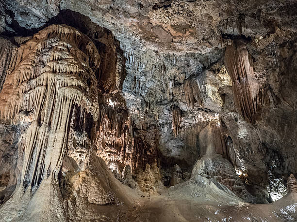 istock Stalactites and stalagmites in Valporquero's cave (Spain) 628408114