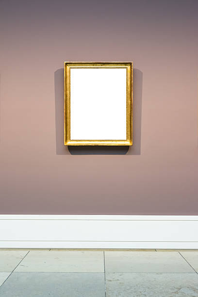 istock Art Museum Frame Pale Blue Wall Ornate Minimal Design White 628408328
