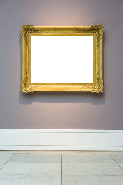 istock Art Museum Frame Pale Blue Wall Ornate Minimal Design White 628408624