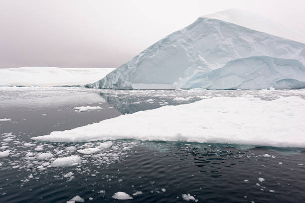 istock Icebergs on frozen arctic ocean in Greenland 628408682