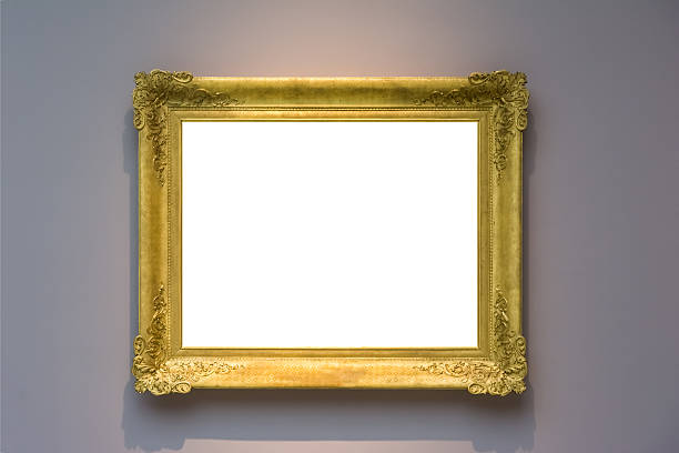 istock Art Museum Frame Pale Blue Wall Ornate Minimal Design White 628408916