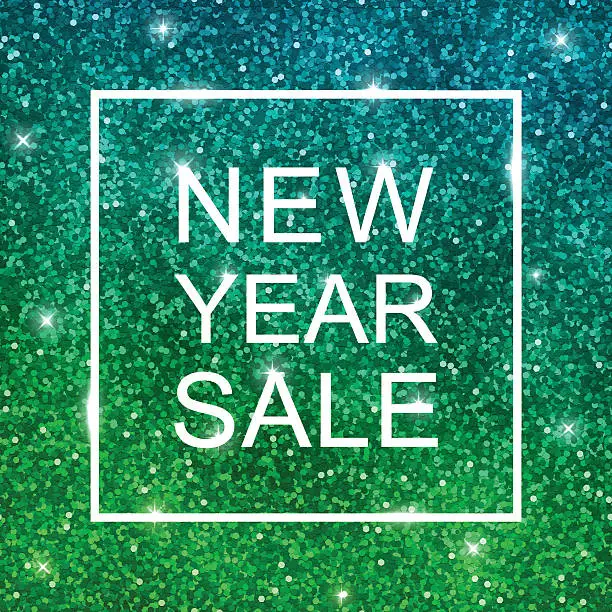 Vector illustration of New Year Sale on blue green glitter. Vector