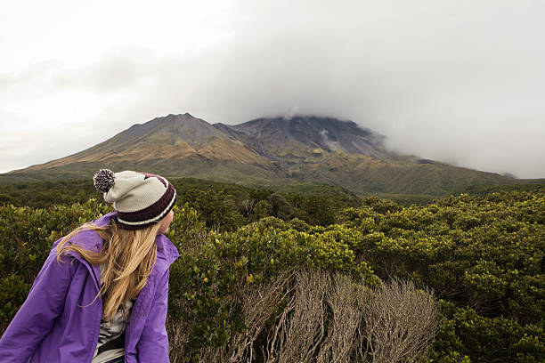 Teenage girl in Egmont National Park stock photo