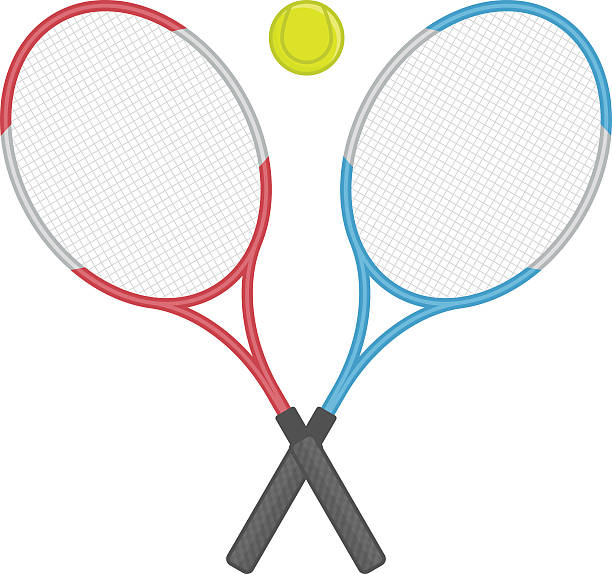 dwa skrzyżowane rakiety tenisowe i piłkę. - computer graphic white background playground court stock illustrations