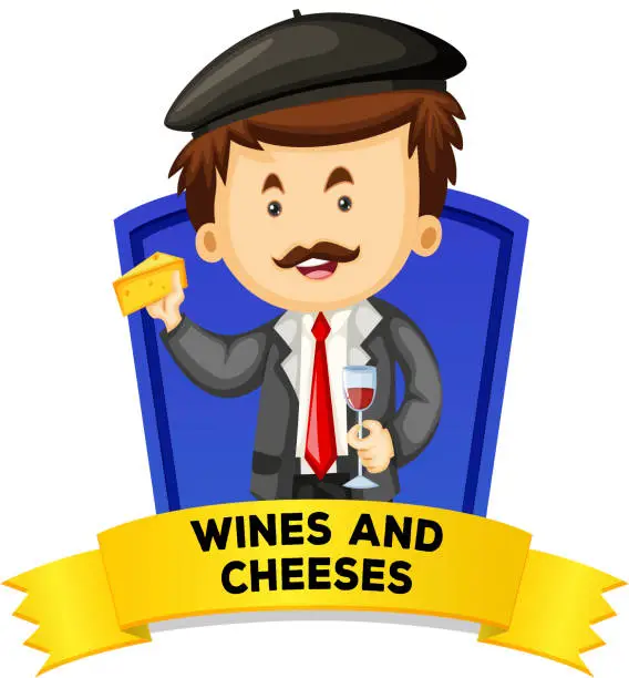 Vector illustration of Label design with wines and cheeses