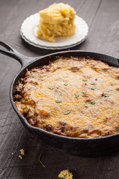 istock Homemade Baked Chilli with side of cornbread 628411462