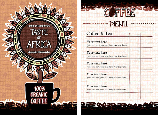 カフェ、バー、コーヒーハウス、レストラン向けメニュー - アフリカの味 - coffee crop cup coffee bean coffee点のイラスト素材／クリップアート素材／マンガ素材／アイコン素材