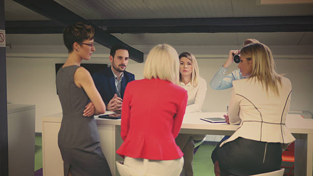 istock Group of business people in office. 628418254