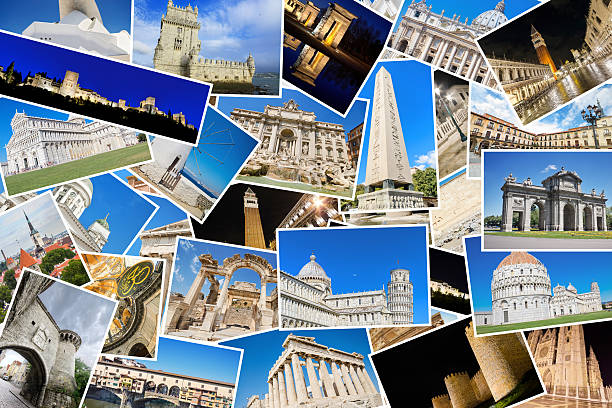 коллаж из моих лучших фотографий путешествия известных европейских достопримечательностей - collage monument ancient italy стоковые фото и изображения