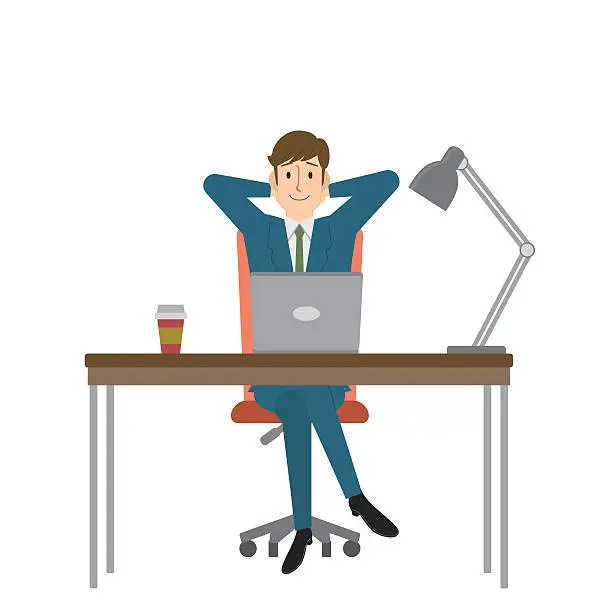 Vector illustration of Young businessman relaxing at his desk