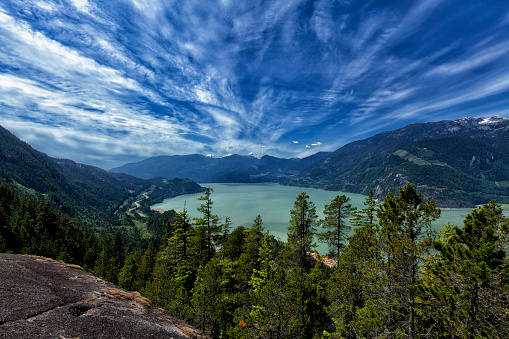 Squamish, British Columbia, Canada - May 31, 2015: View from top of Sea to Sky trail