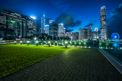 central park of Hong Kong at night,china,asia.