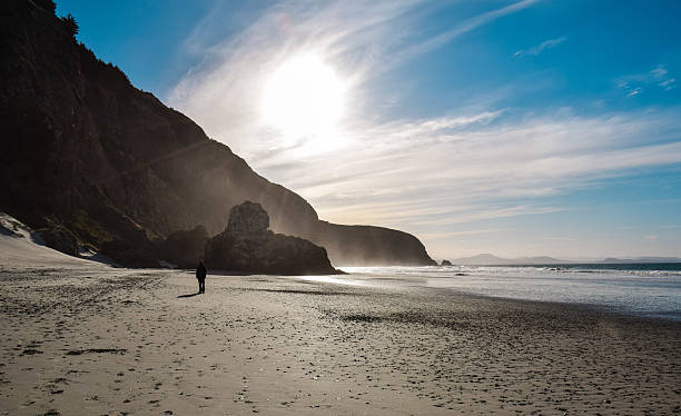 istock One person walking alone on a beach in New Zealand 628436612