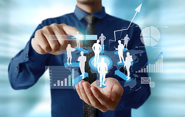 istock Businessman with financial symbols 628436894