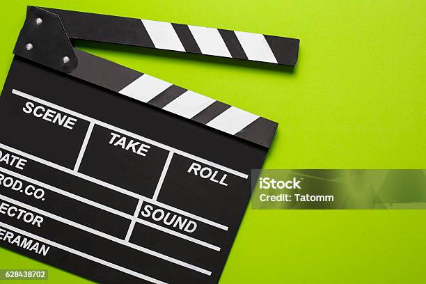 Movie Clapper On Green Background Stock Photo - Download Image Now - Film Slate, Green Color, Home Video Camera