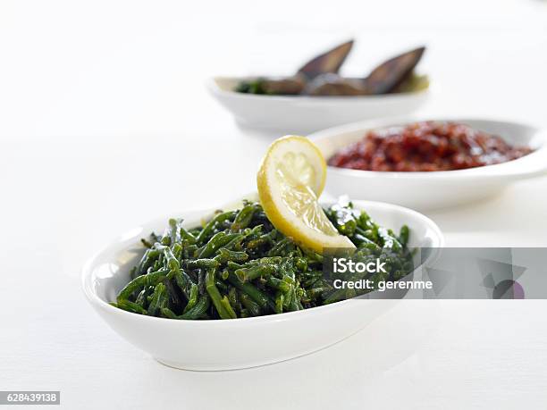 Appetizers On Table Stock Photo - Download Image Now - Meze, Appetizer, Salicornia
