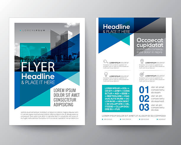 ilustrações, clipart, desenhos animados e ícones de fundo geométrico azul abstrato para layout de design de folheto de folheto de pôster - print printout brochure flyer