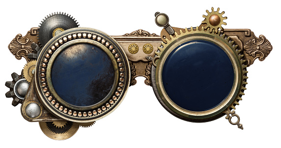 Steampunk goggles metal collage, isolated on white