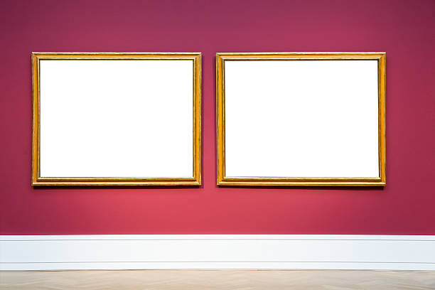istock Two Art Museum Frame Red Wall Ornate Design White Isolated 628441428
