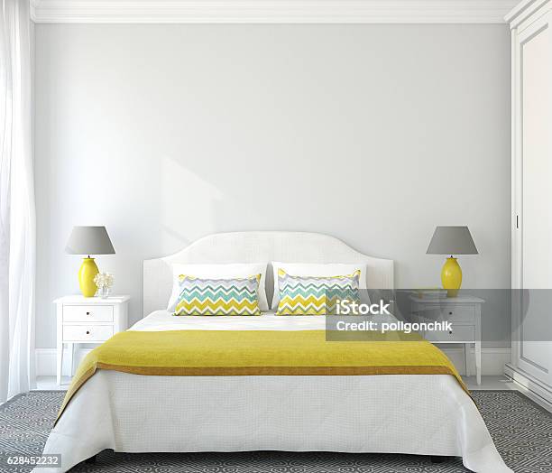 Bedroom Interior 3d Render Stock Photo - Download Image Now - Apartment, Bed - Furniture, Bedroom