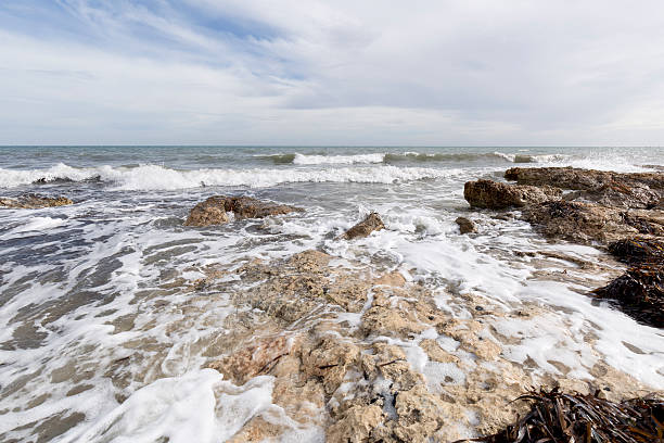 istock Rocky beach with waves in Santa Pola. 628452622