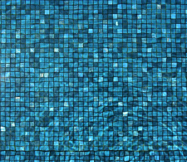 Photo of Swimming pool floor blue tiles mosaic background