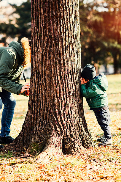 istock Father And His Son In Park Playing Hide and Seek 628453096