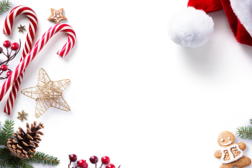 Christmas decorations and holidays sweet on white background