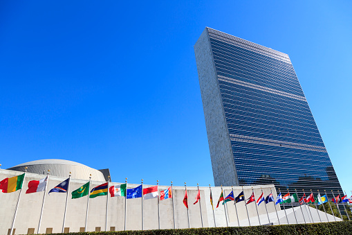 New, York, NY, USA - September 24, 2016: United Nations Headquarters in New York City: The United Nations General Assembly opens.