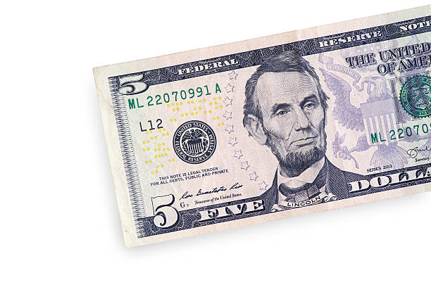 nahaufnahme von fünf dollar - currency us paper currency five dollar bill usa stock-fotos und bilder
