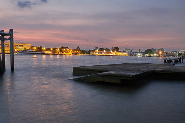 istock Old port at Chao Phraya river, sunset. 628463842
