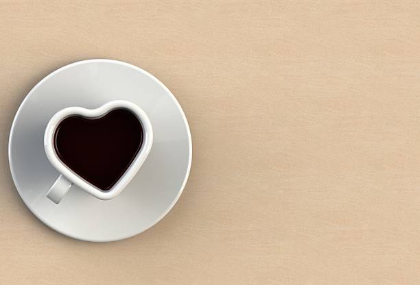 coffee cup shape heart on sandstone table - isolated on white breakfast cafe office imagens e fotografias de stock