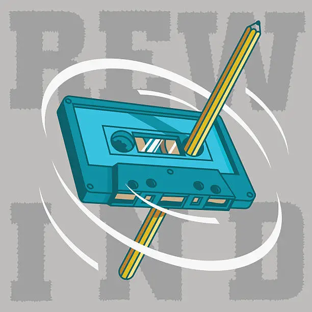 Vector illustration of Pencil Pass Through The Tape Cassette And Spin Manually For