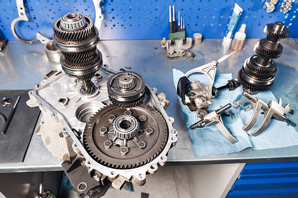 istock Cross-section of a car gearbox. mechanics work in the 628470948