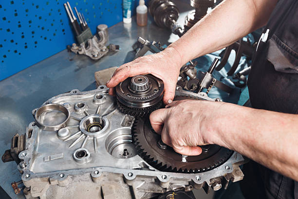 istock Cross-section of a car gearbox. mechanics work in the 628471034