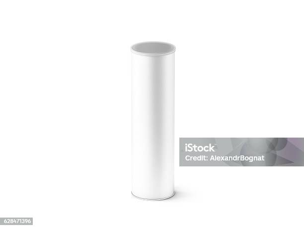 Blank White Carton Cylinder Box Mockup Isolated Stock Photo - Download Image Now - Cylinder, Tube, Canister